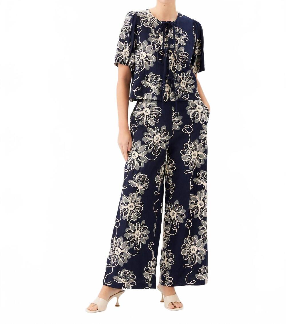 NEW FIFTEEN TWENTY women's nadine embroidered bow detail top in navy